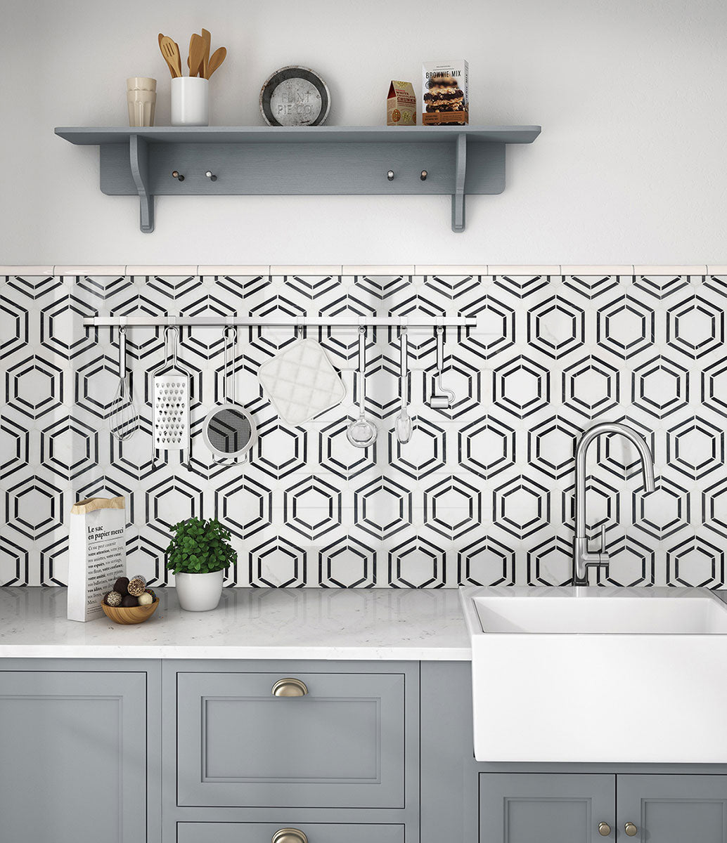 11" X 13" Georama Nero Polished Geometric Black Hexagon Mosaic Sheet (9.9SQ FT/CTN) - BUILDMYPLACE