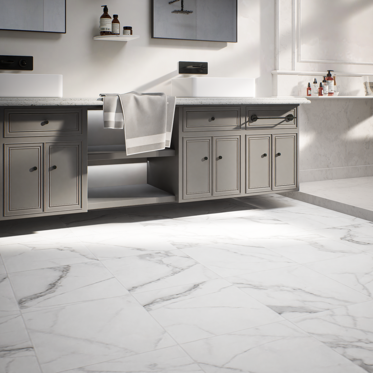 13 x 13 in Lumino Statuario Matte Pressed Glazed Porcelain Tile