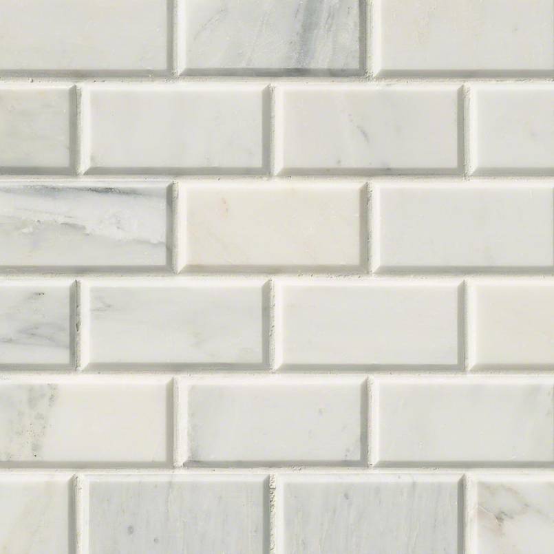 2" X 4" Arabescato Carrara Beveled, Honed Cool - White Marble Subway Joint Mosaic Tile (10SQ FT/CTN) - BUILDMYPLACE