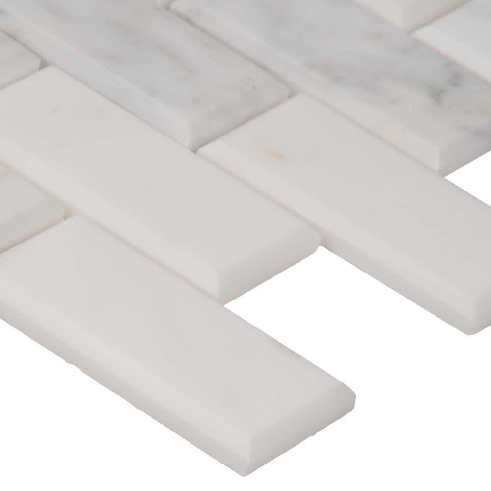 2" X 4" Arabescato Carrara Beveled, Honed Cool - White Marble Subway Joint Mosaic Tile (10SQ FT/CTN) - BUILDMYPLACE