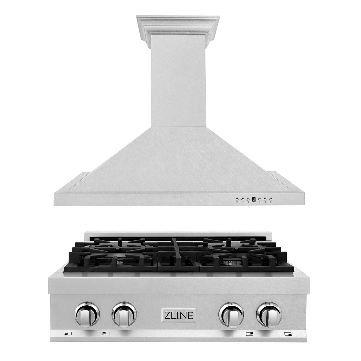 ZLINE Kitchen Package with 30 in. Satin Stainless Steel Rangetop and Convertible Range Hood