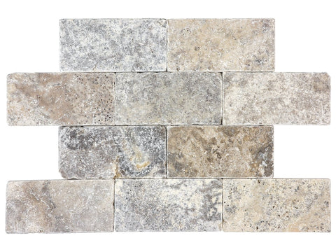 3 X 6 In Silver Ash Tumbled Travertine Field Tile