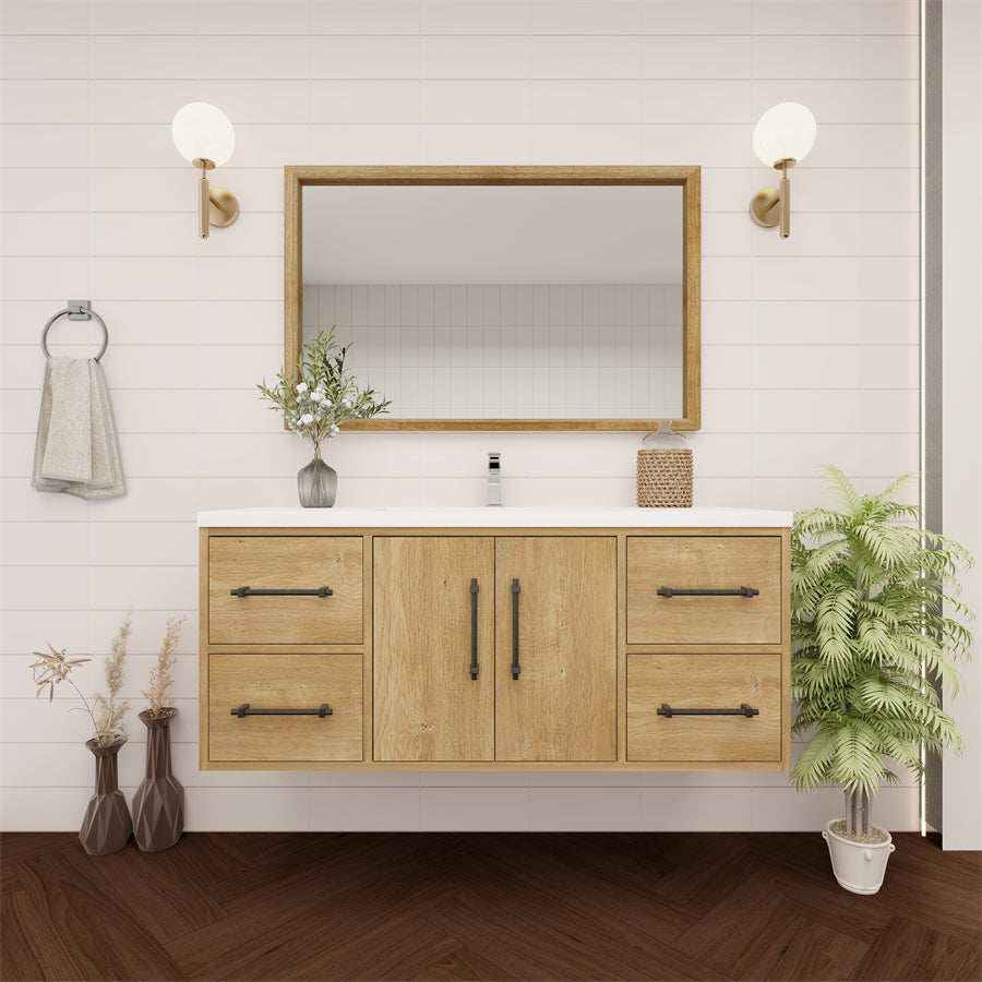 Victoria 48 In. Floating Single Sink Bathroom Vanity with Acrylic Sink Top & Soft Closing Doors & Drawers