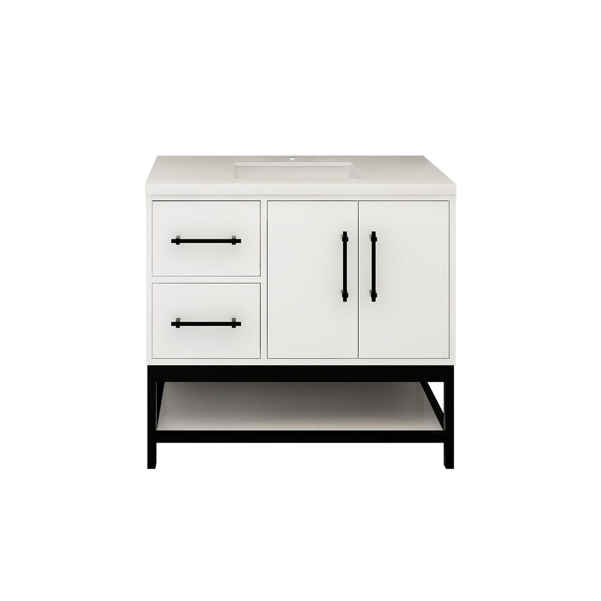 Victoria 36 In. Freestanding Single Sink Bathroom Vanity with Acrylic Sink Top, Open Shelf Storage, Left Side Drawers & Doors