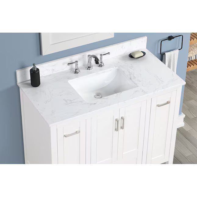 Allen-Roth Christy 42-In Carrara White Undermount Single Sink Bathroom Vanity With White Engineered Marble Top
