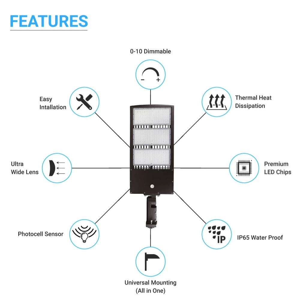 450W LED Pole Light with Dusk to Dawn Photocell, 5700K, High Voltage AC277 - 480V, Universal Mount Bronze, With 20KV Surge Protector, IP65 Waterproof, LED Parking Lot Lights - Outdoor Commercial Area Street Lighting, Gen14 - BUILDMYPLACE