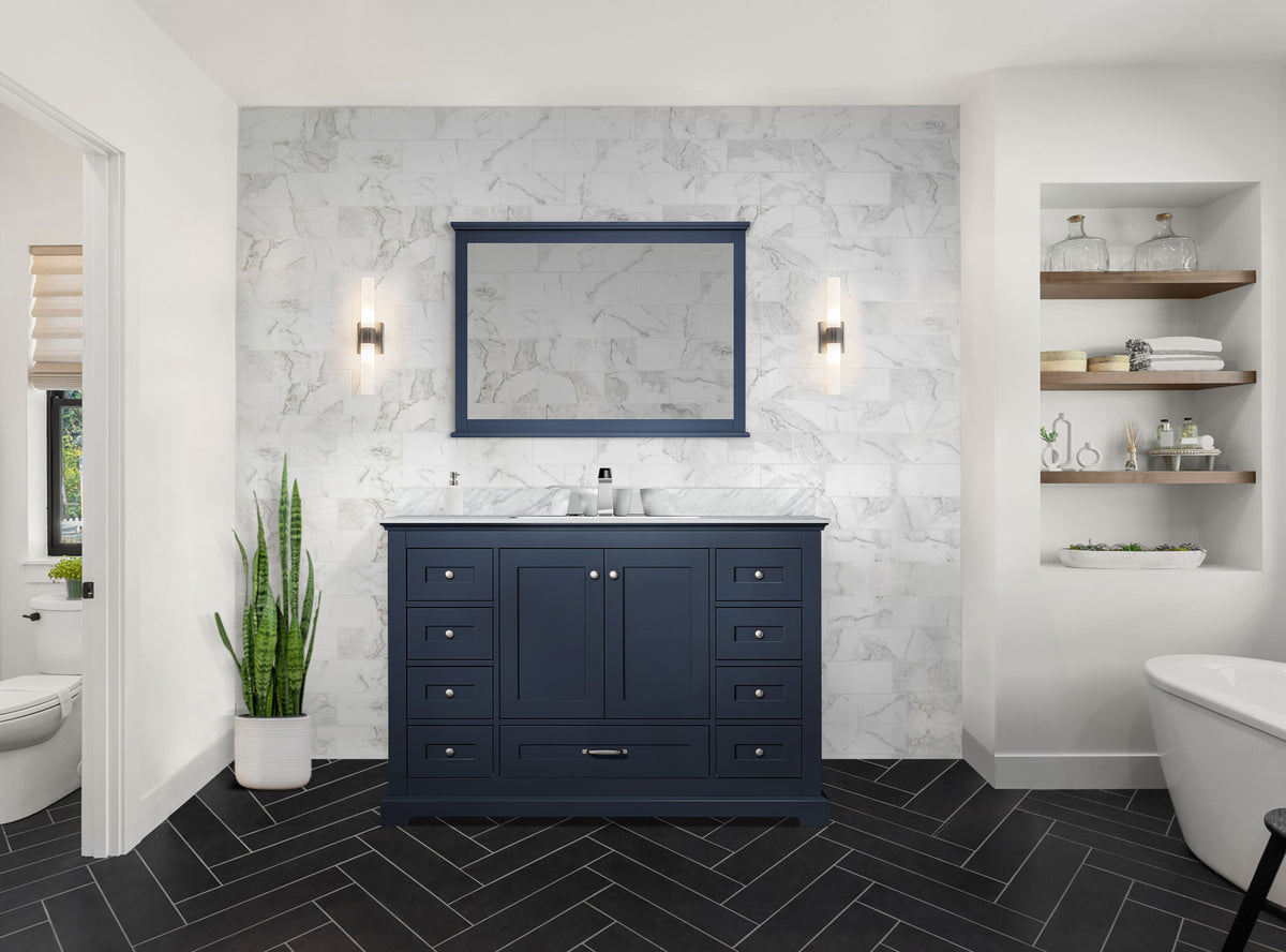 Dukes 48 in. Freestanding Bathroom Vanity with White Carrara Marble Top, White Square Sink