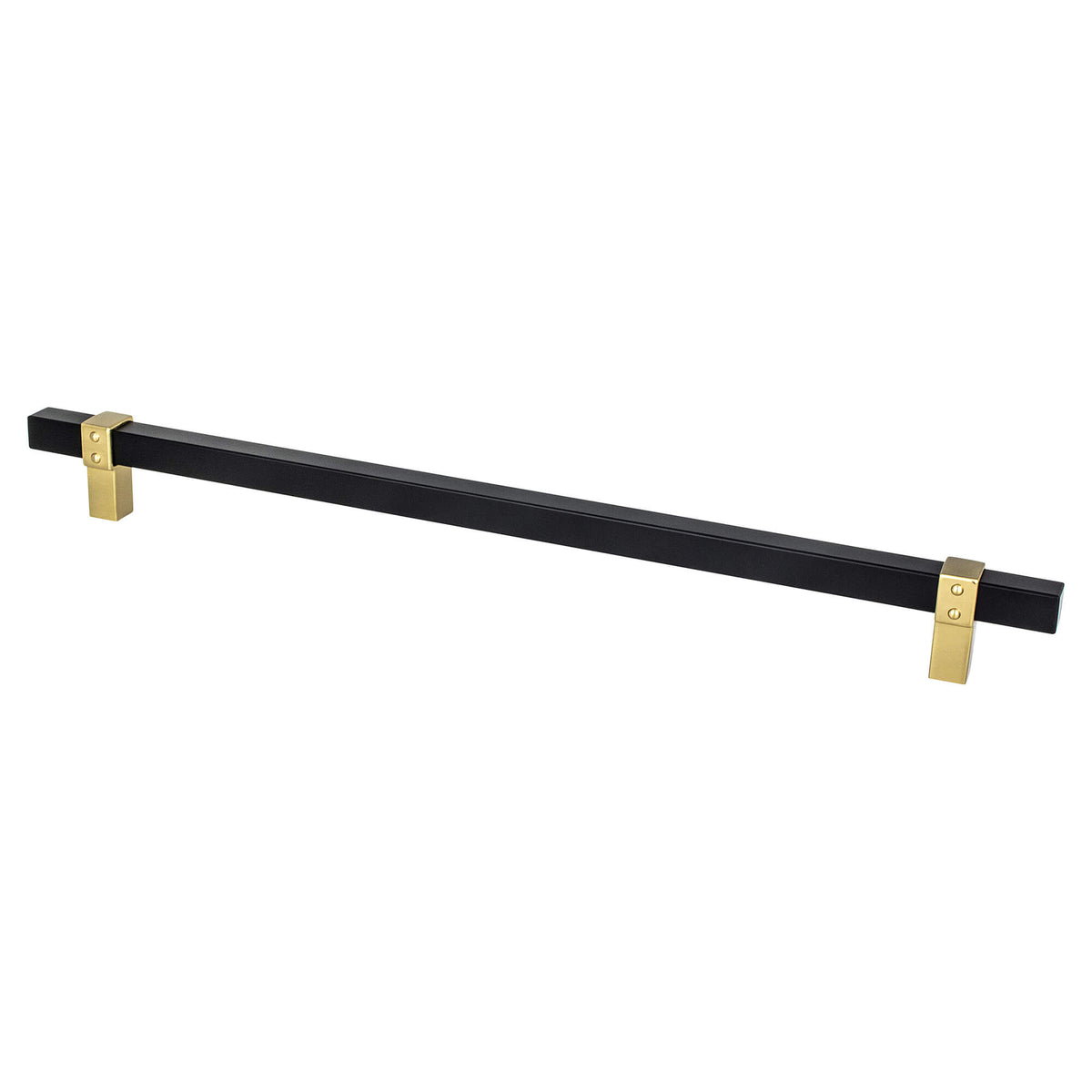 Rivet Rebel 12 inch CC Matte Black Bar and Modern Brushed Gold Posts Appliance Pull
