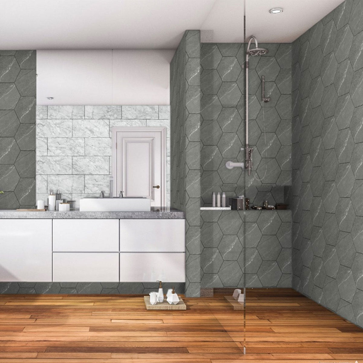 6 In Hexagon Nord Chromium Matte Color Body Porcelain Mosaic - BUILDMYPLACE
