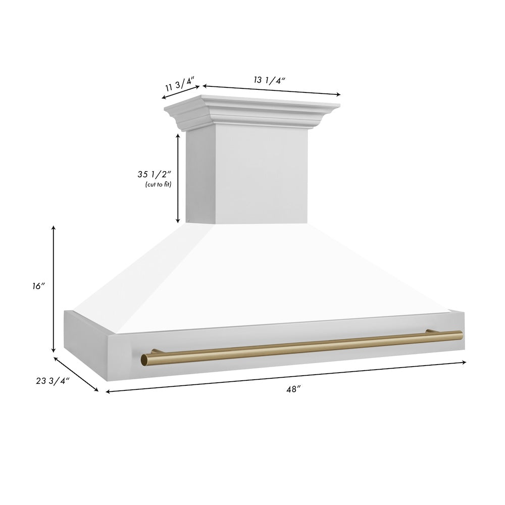 ZLINE Autograph Edition 48" Stainless Steel Range Hood with White Matte Shell and Champagne Bronze Handle (8654STZ-WM48-CB)