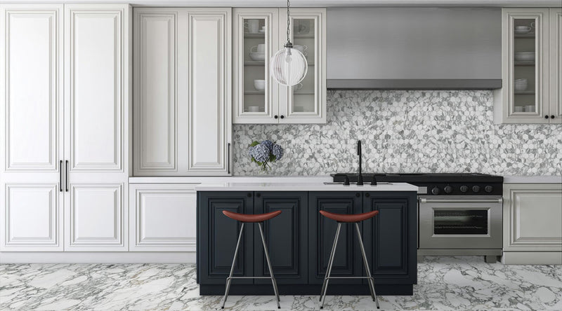 48 x 110 in Majesto Arabescato Corchia Polished Rectified Colorsync Sintered Slab 6 mm installed