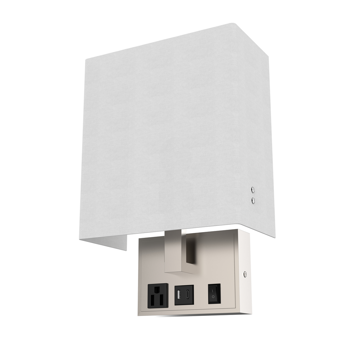 Modern LED Wall Sconce With 1 USB, 1 Switch, 1 Outlet - ETL Listed, Satin Nickel Finish W/ White shade