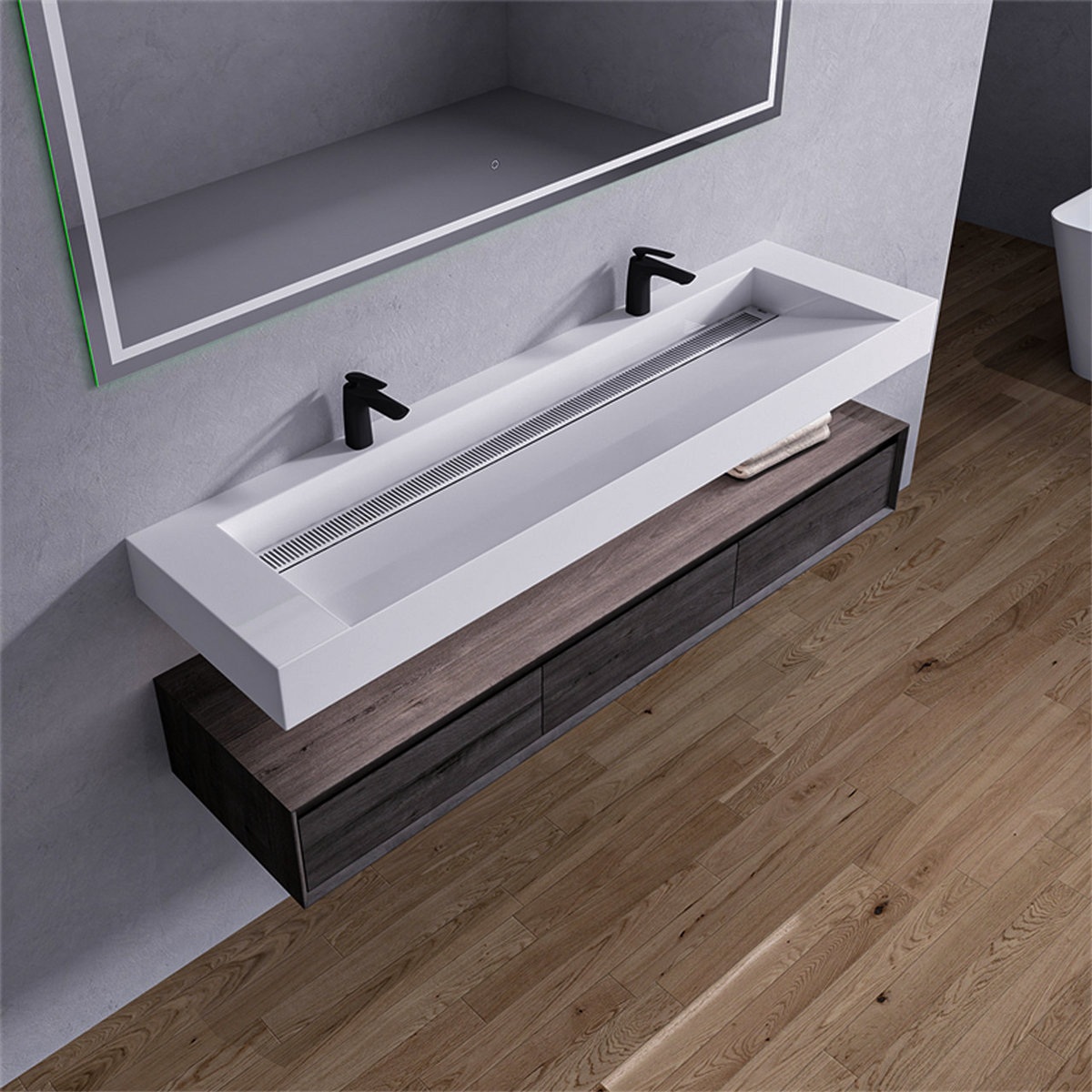 Alysa 72" Floating Bathroom Vanity Set with FLX16 Acrylic Sink/Double Faucet Hole