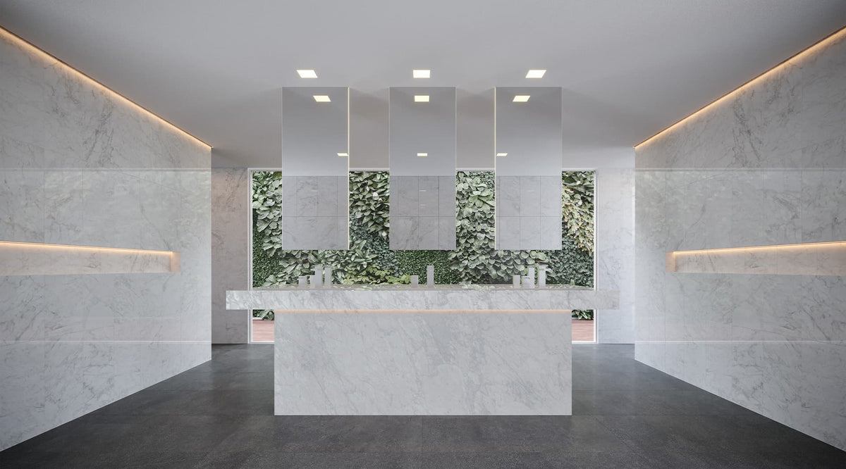 24 x 24 in Majesto Bianco Gioia Honed Rectified Colorsync Porcelain Tile installed
