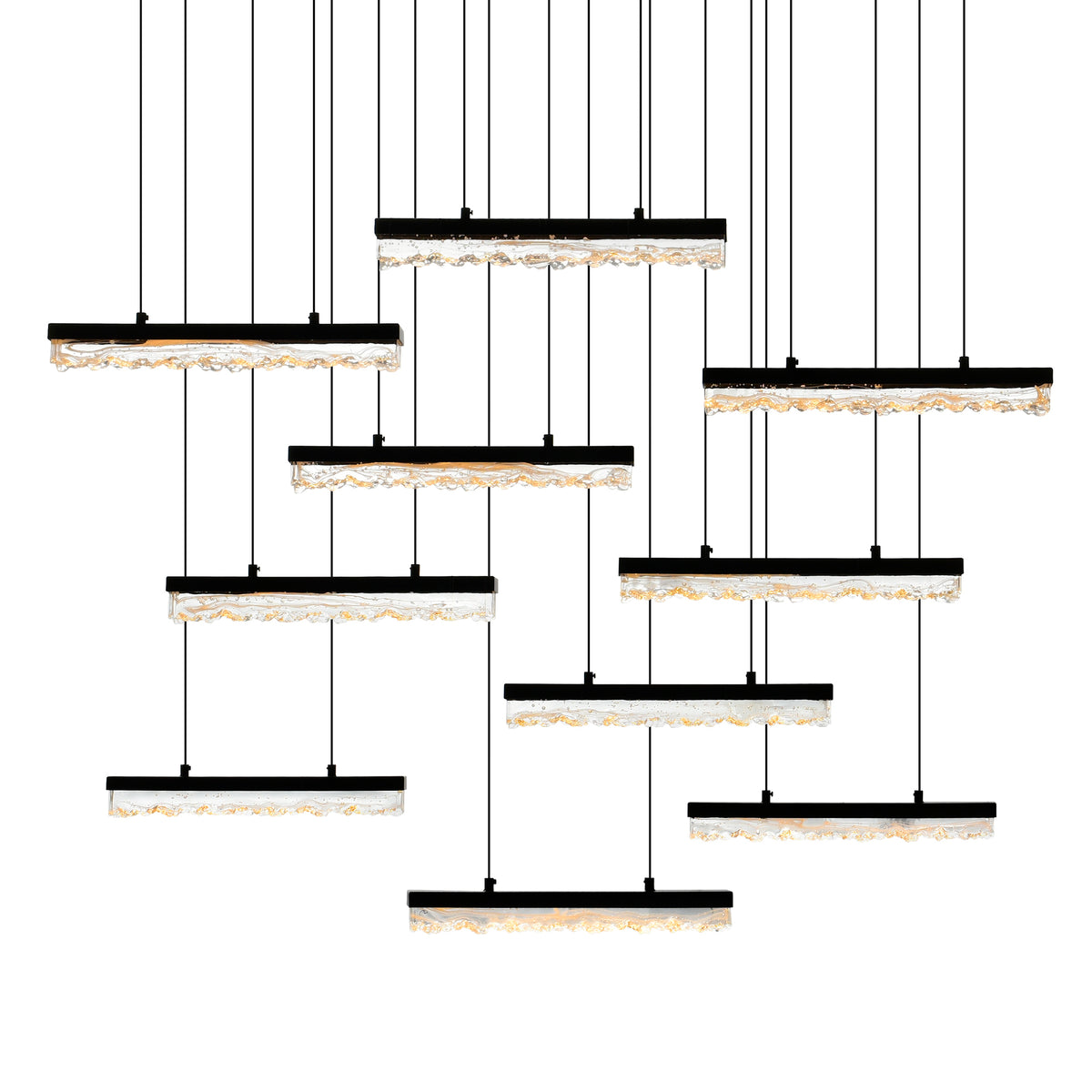 Stagger Integrated LED 48in Black Chandelier with Handcrafted Glass