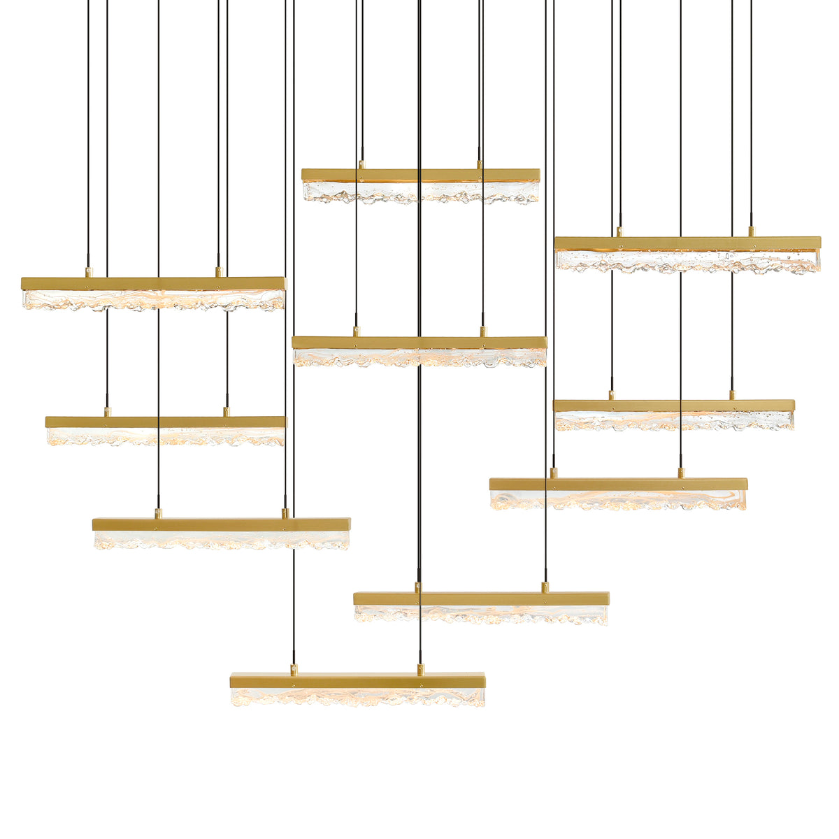 Stagger Integrated LED 48in Brass Chandelier with Handcrafted Glass