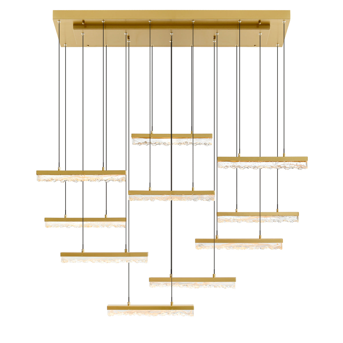 Stagger Integrated LED 48in Brass Chandelier with Handcrafted Glass