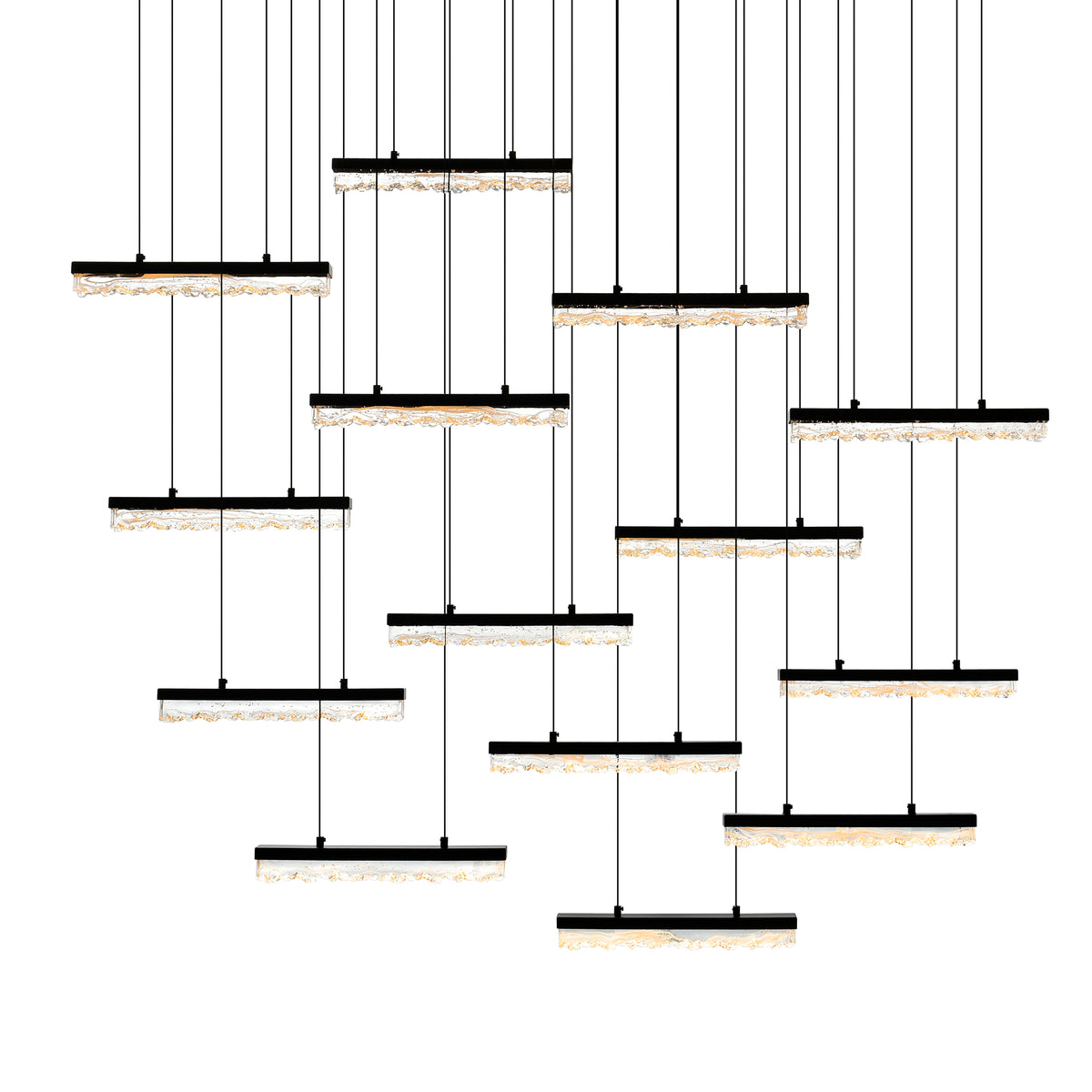 Stagger Integrated LED 60in Black Chandelier with Handcrafted Glass