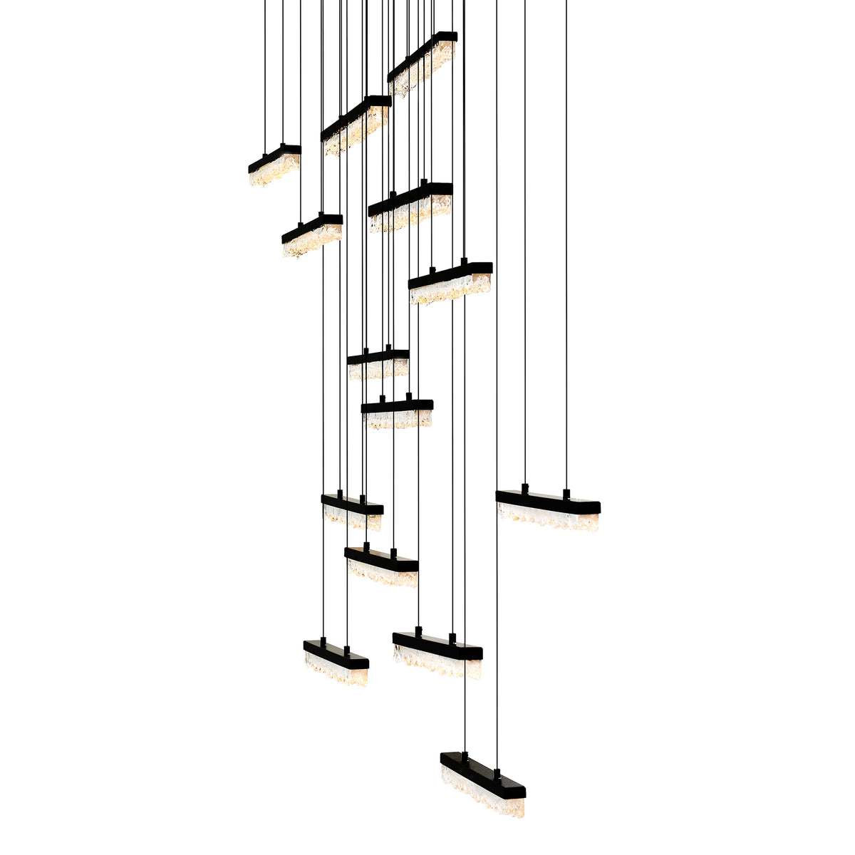 Stagger Integrated LED 60in Black Chandelier with Handcrafted Glass