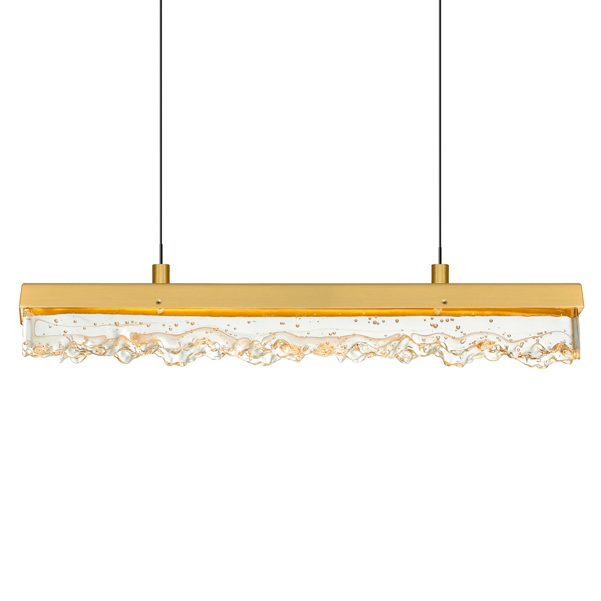 Stagger Integrated LED 60in Brass Chandelier with Handcrafted Glass