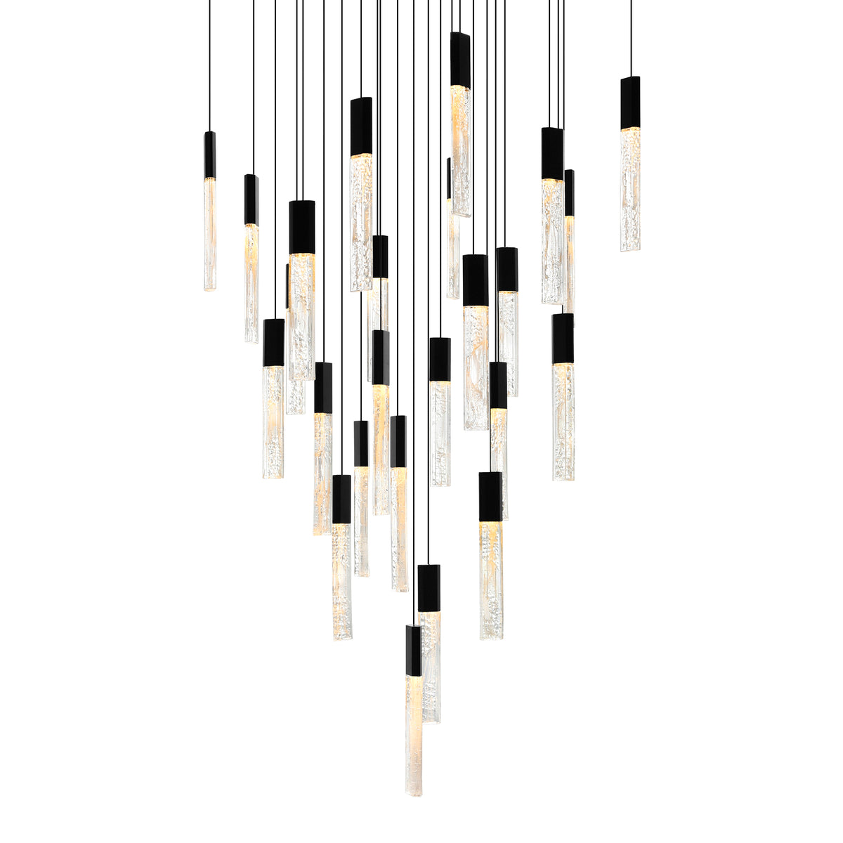Greta Integrated LED 28in Black Chandelier with Handcrafted Glass