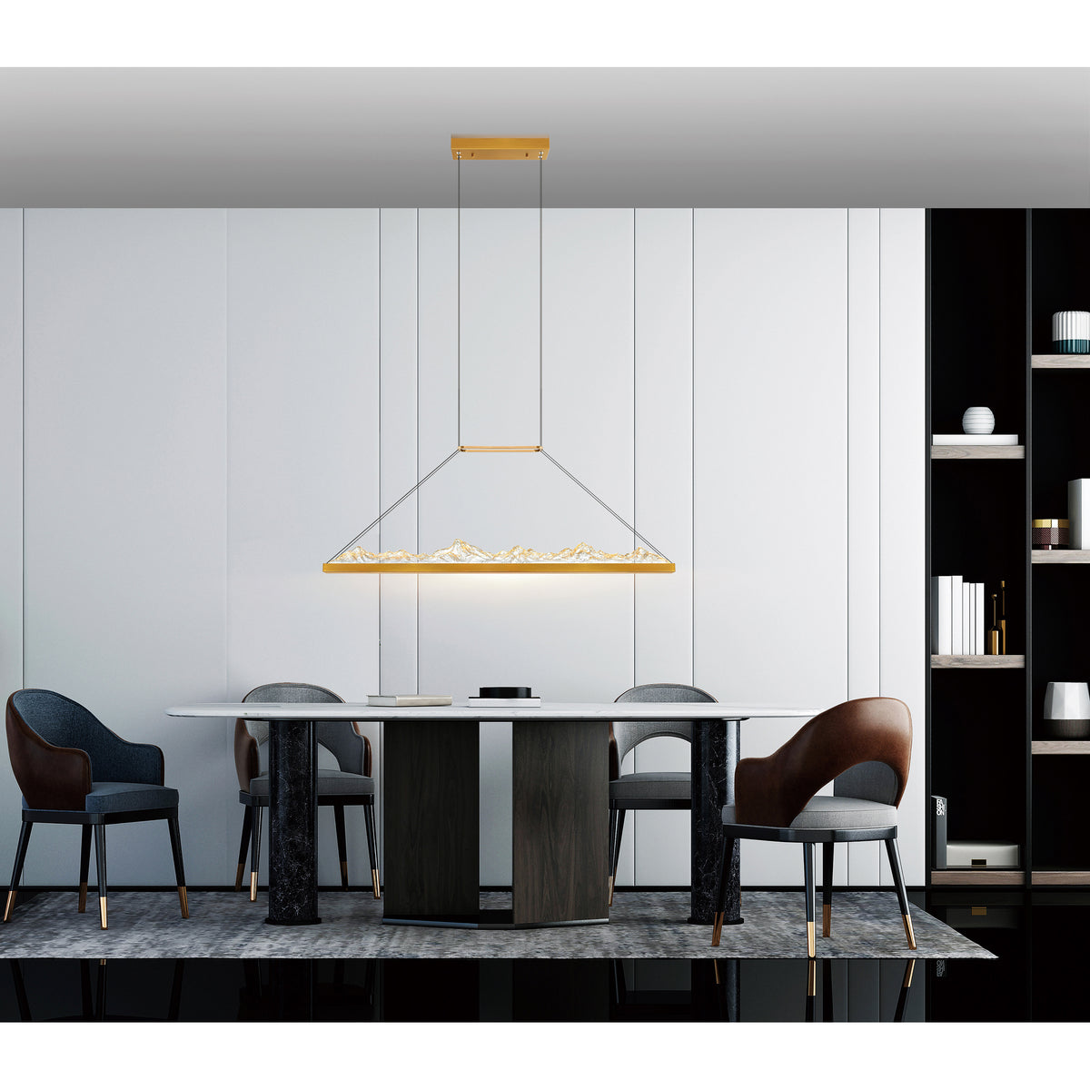 Himalayas Integrated LED 48in Brass Chandelier with Handcrafted Glass