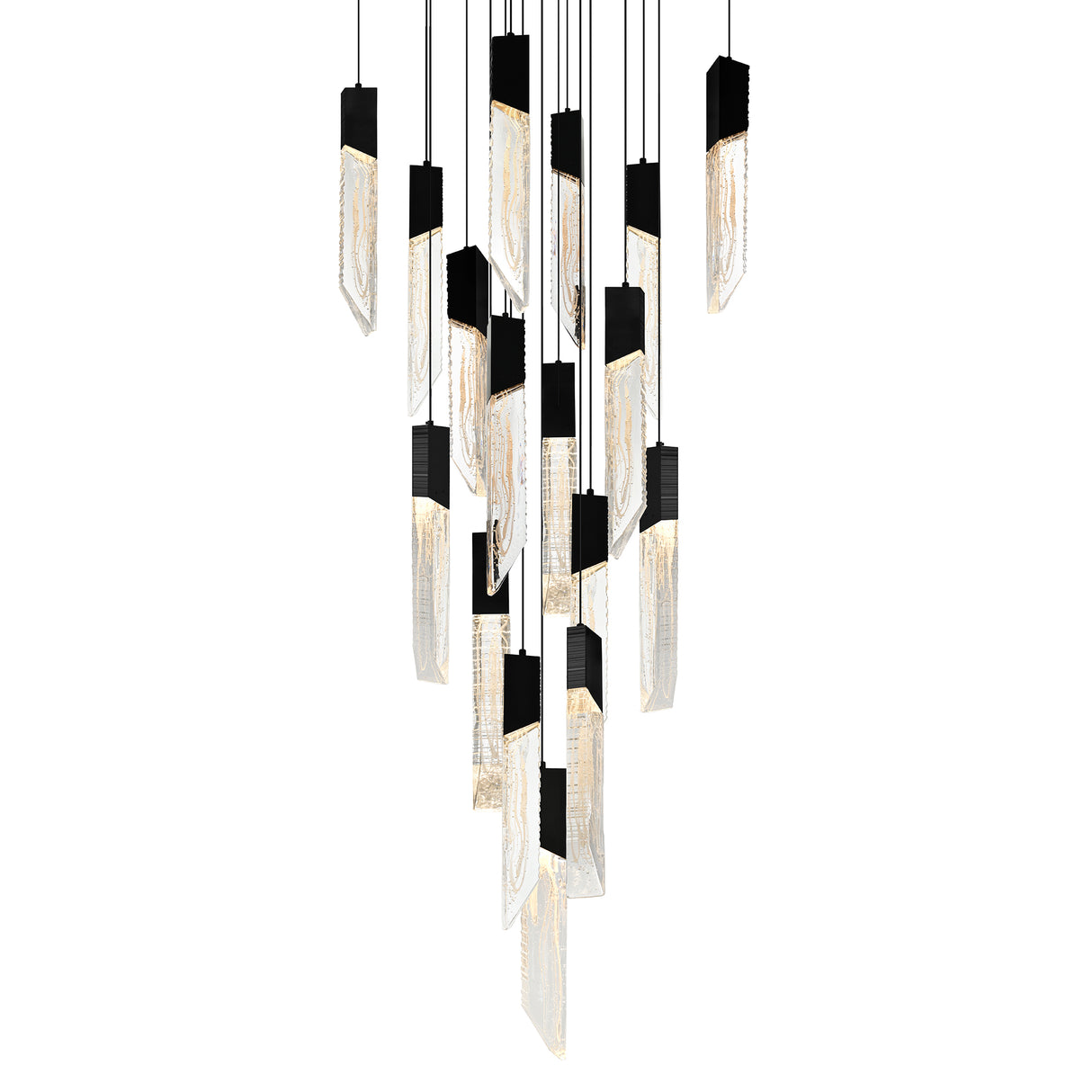 Petra Integrated LED 24in Black Chandelier with Handcrafted Glass