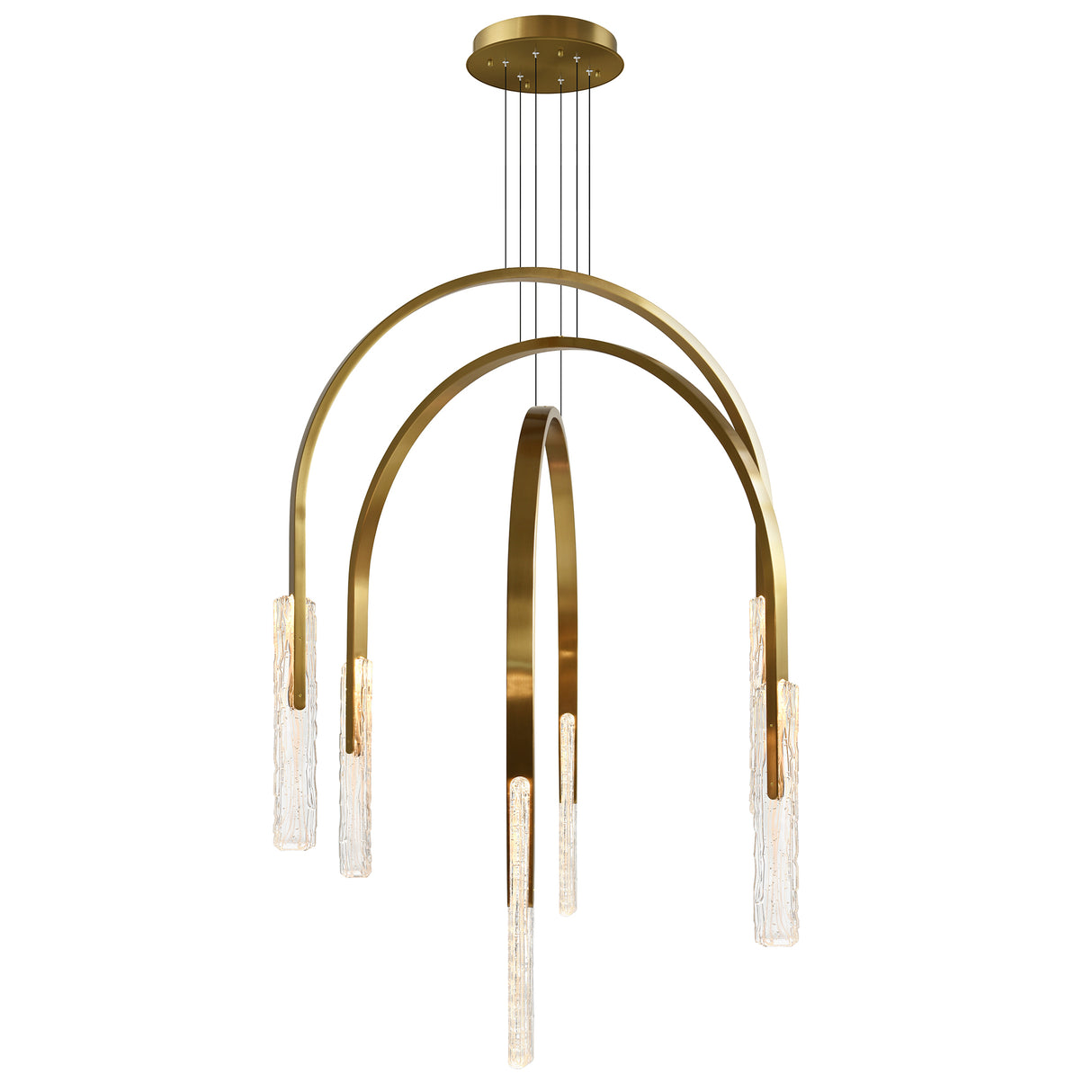 Curva Integrated LED 38in Brass Chandelier with Handcrafted Glass