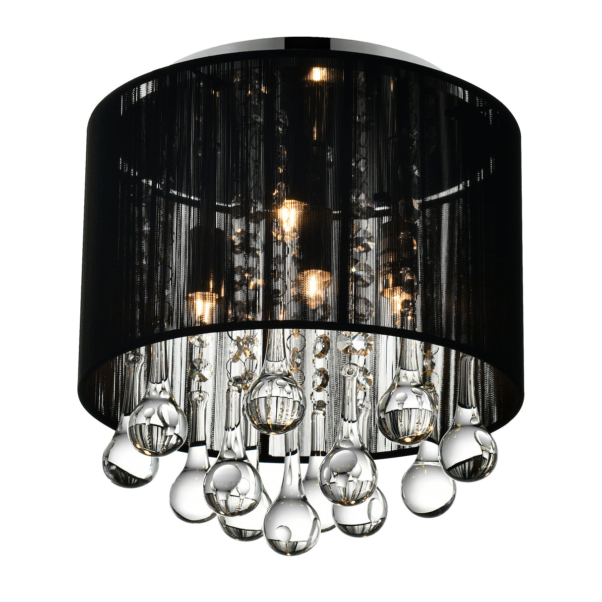 Water Drop 4 Light Chrome Flush Mount With Black Shade