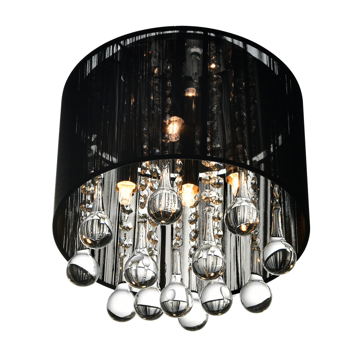 Water Drop 4 Light Chrome Flush Mount With Black Shade