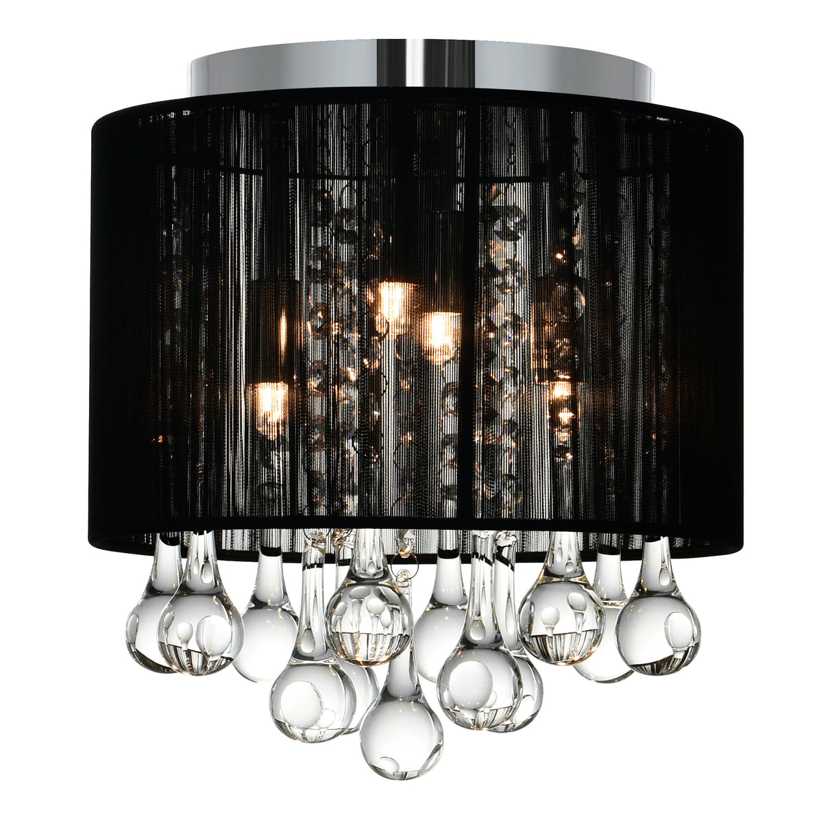 Water Drop 4 Light Chrome Flush Mount With Black Shade