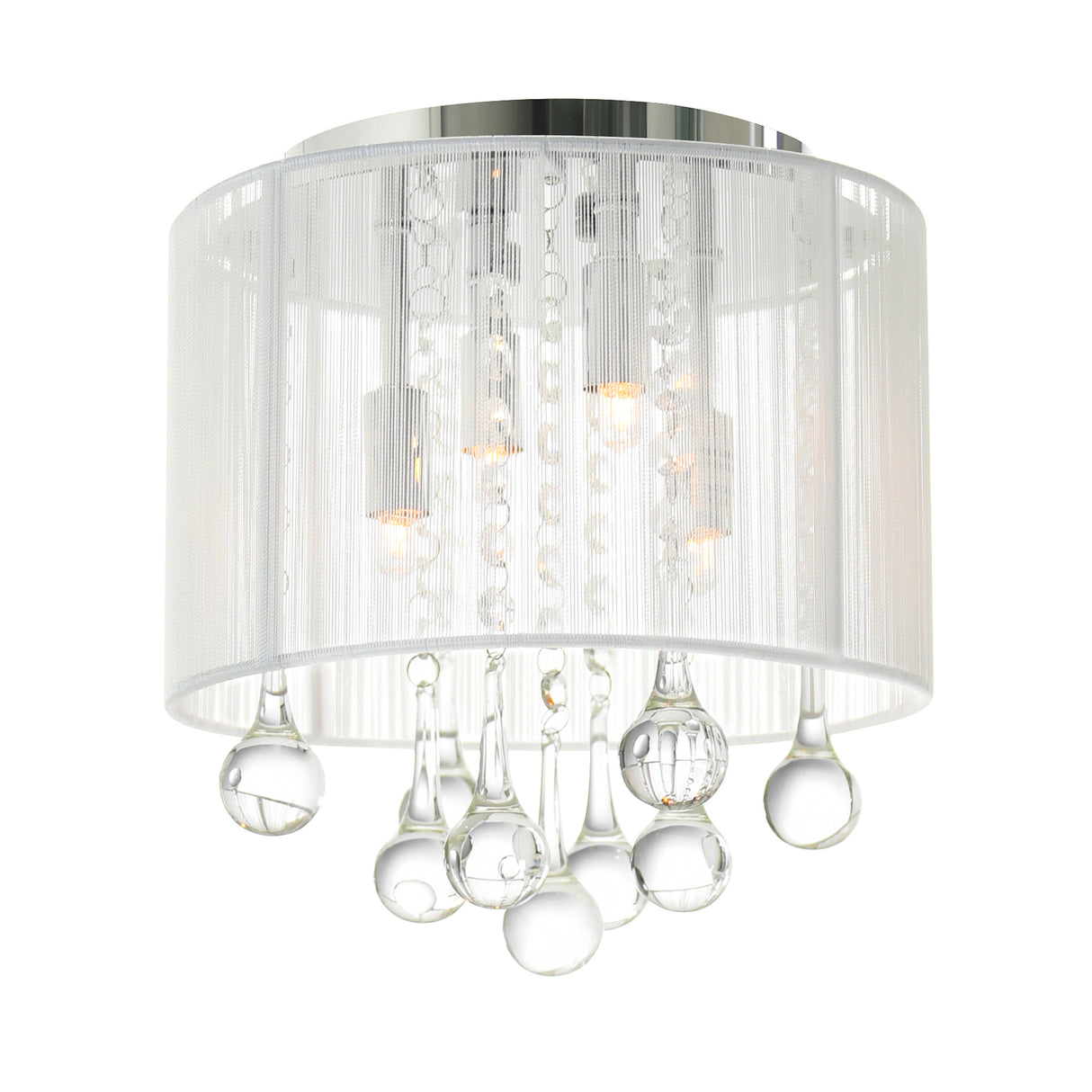 Water Drop 4 Light Chrome Flush Mount With White Shade