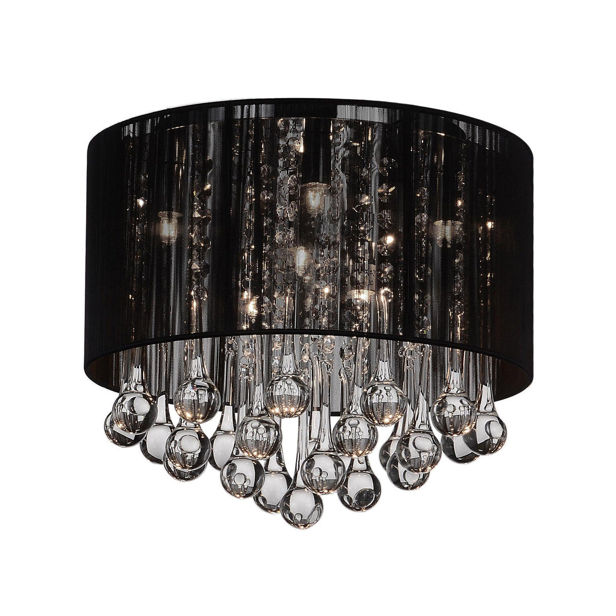 Water Drop 6 Light Chrome Flush Mount With Black Shade