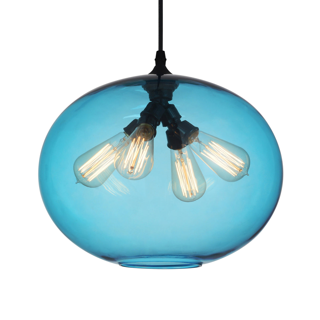 Glass 4 Light 16in Blue Down Pendant