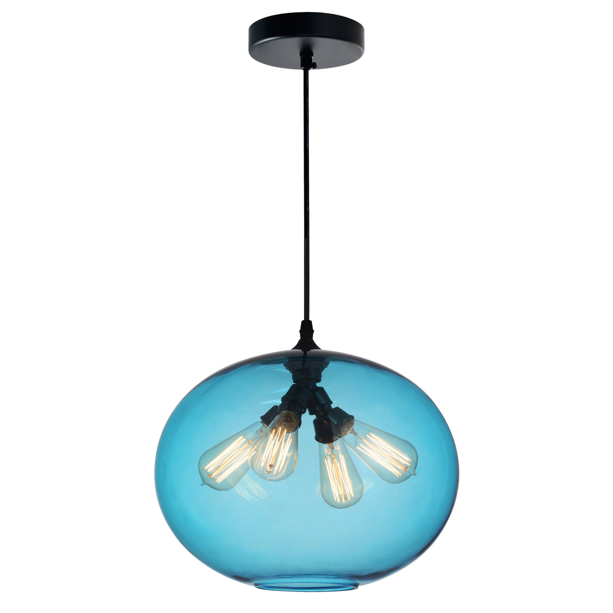 Glass 4 Light 16in Blue Down Pendant