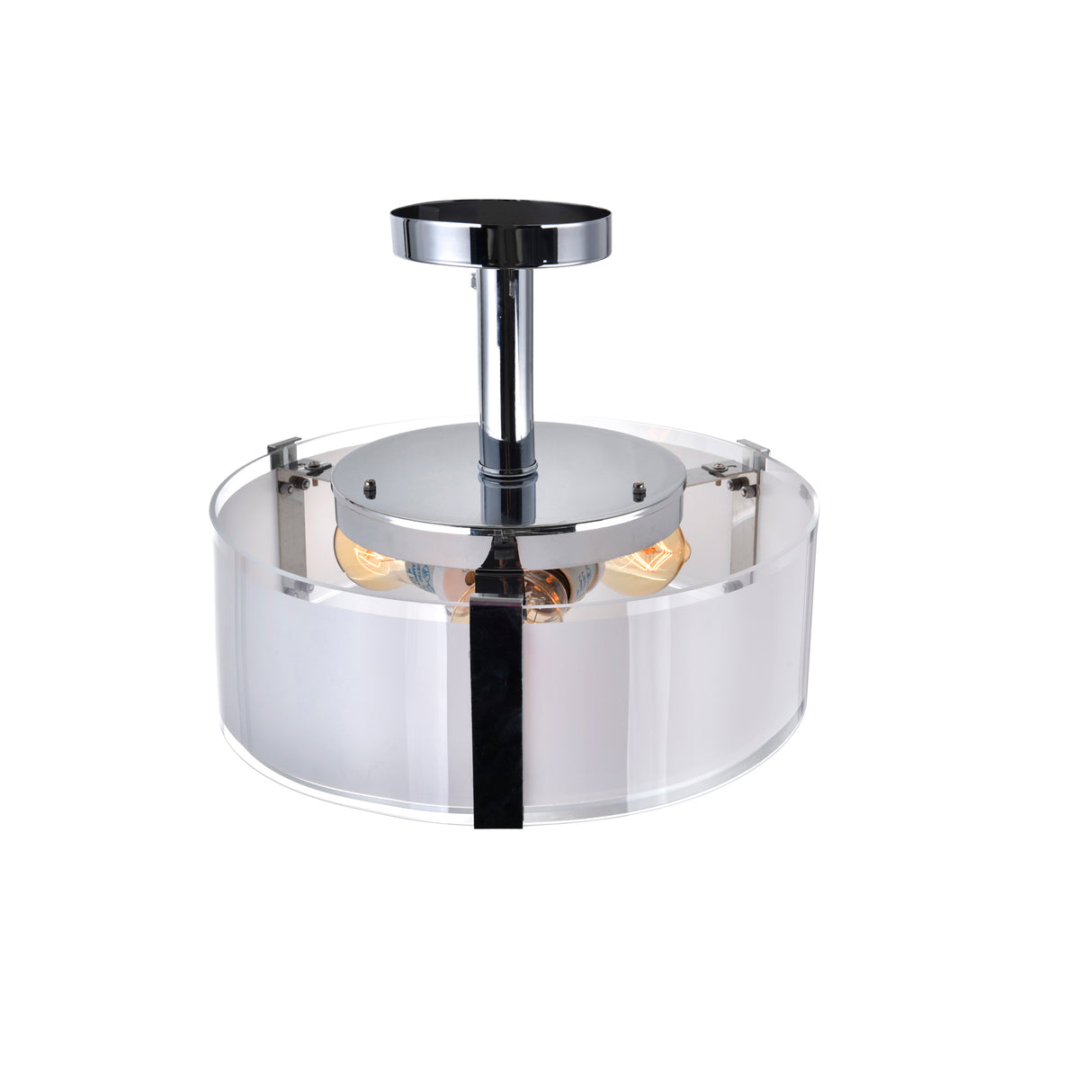 Lucie 3 Light 14in Chrome Round Drum Shade Flush Mount