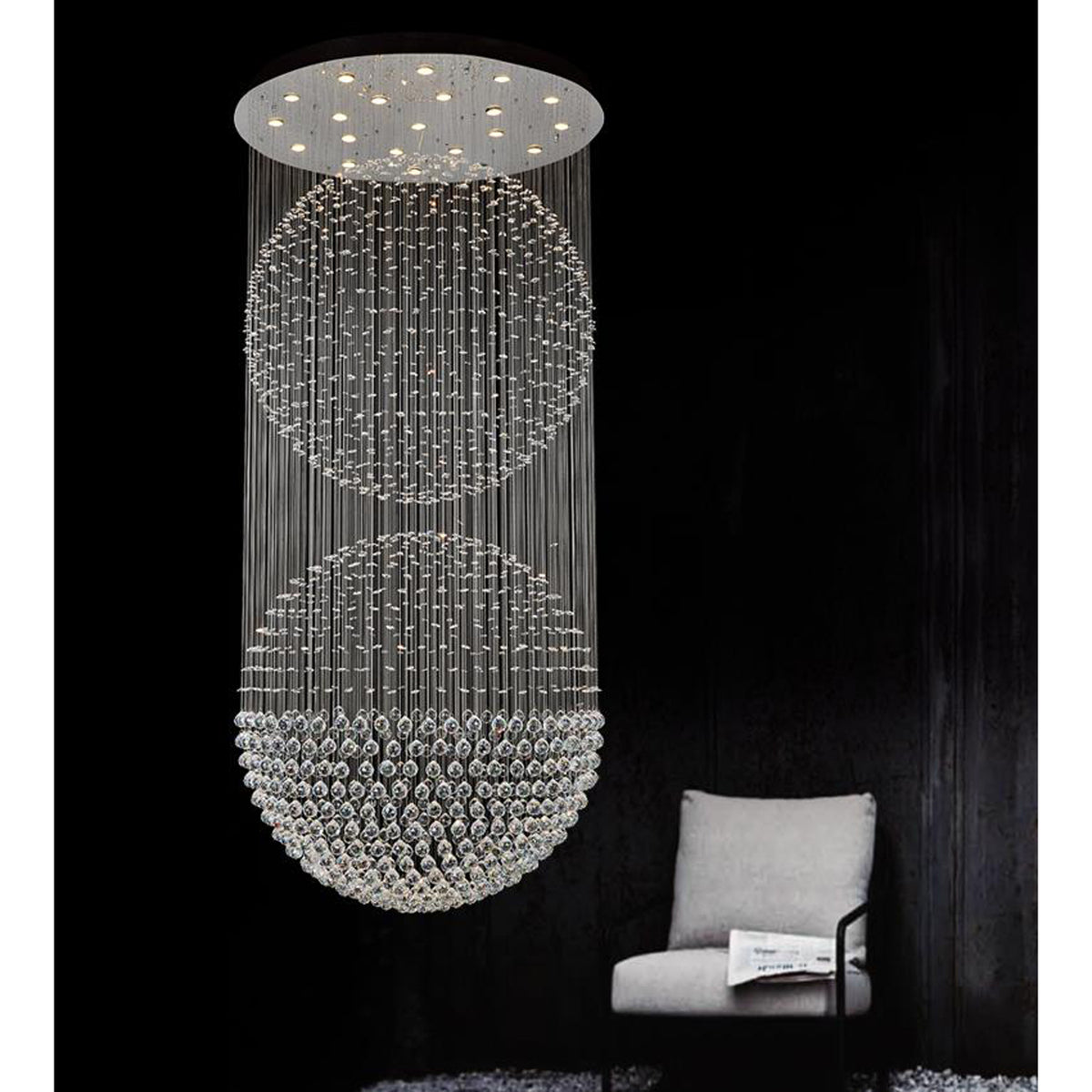 Double Sphere 21 Light Chandelier With Chrome Finish