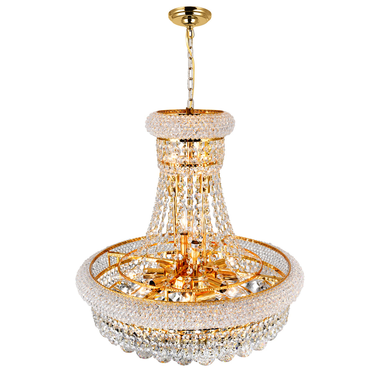 Empire 14 Light 20in Gold Down Chandelier with Crystals