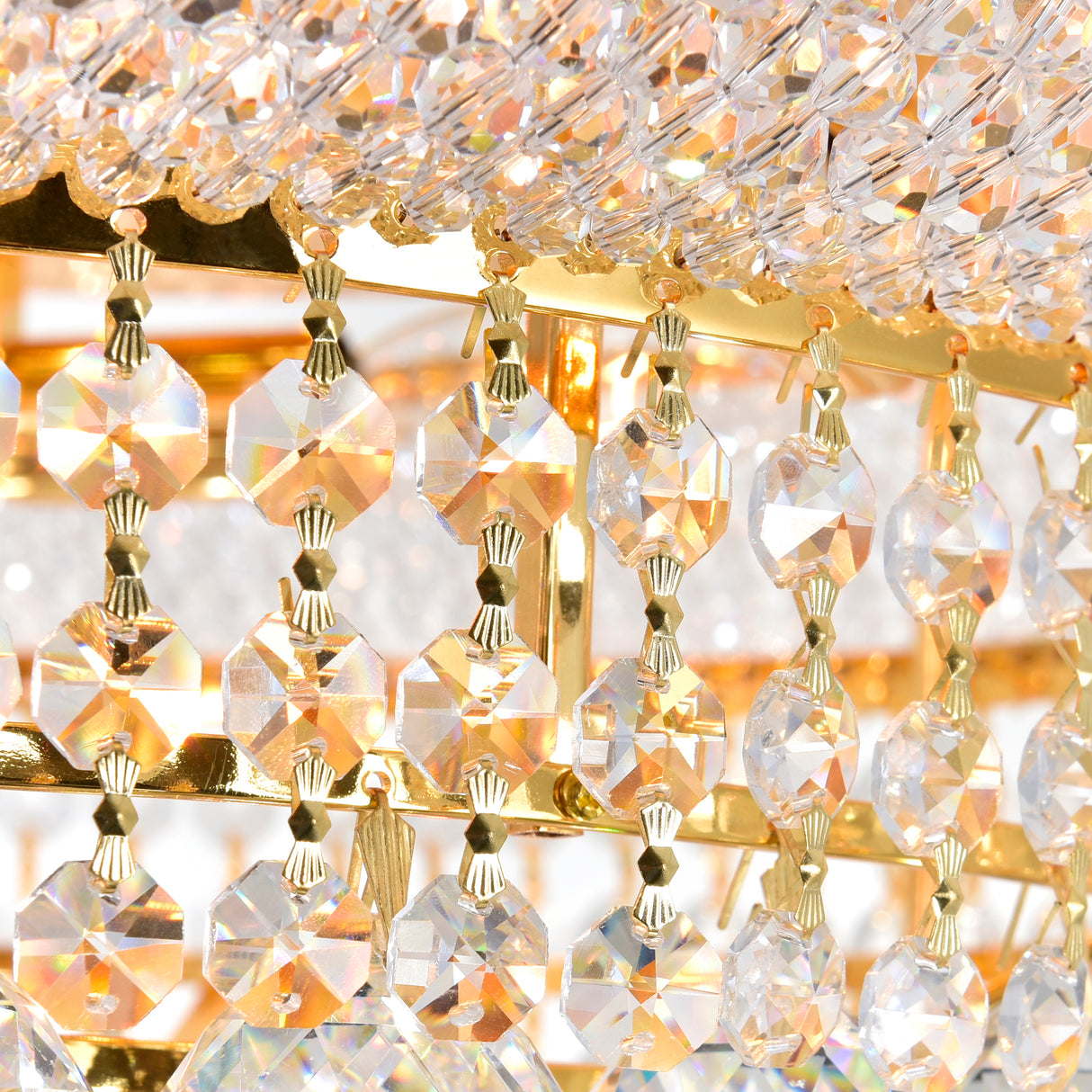 Empire 18 Light 28in Gold Down Chandelier with Crystals