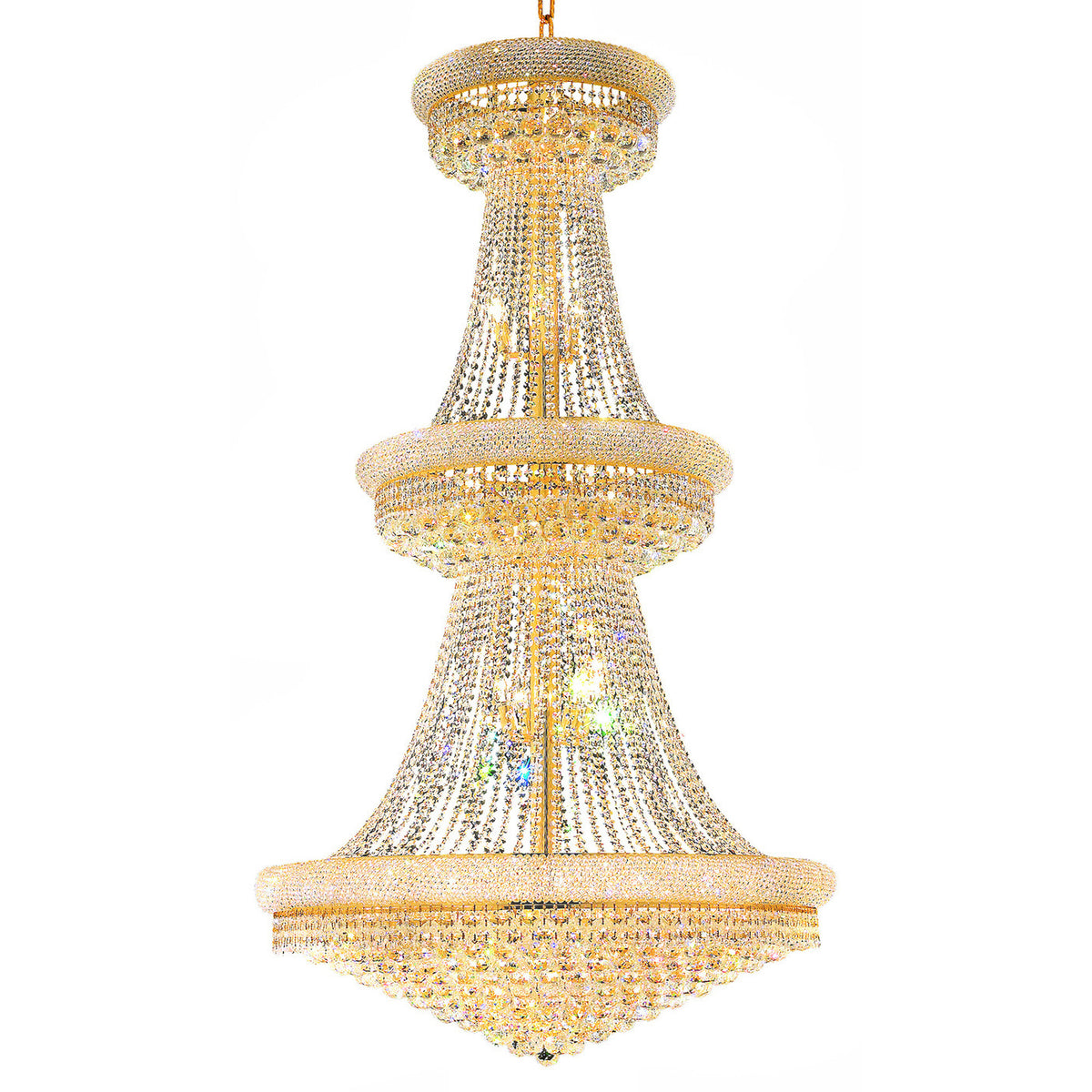 Empire 38 Light 42in Gold Down Chandelier with Crystals