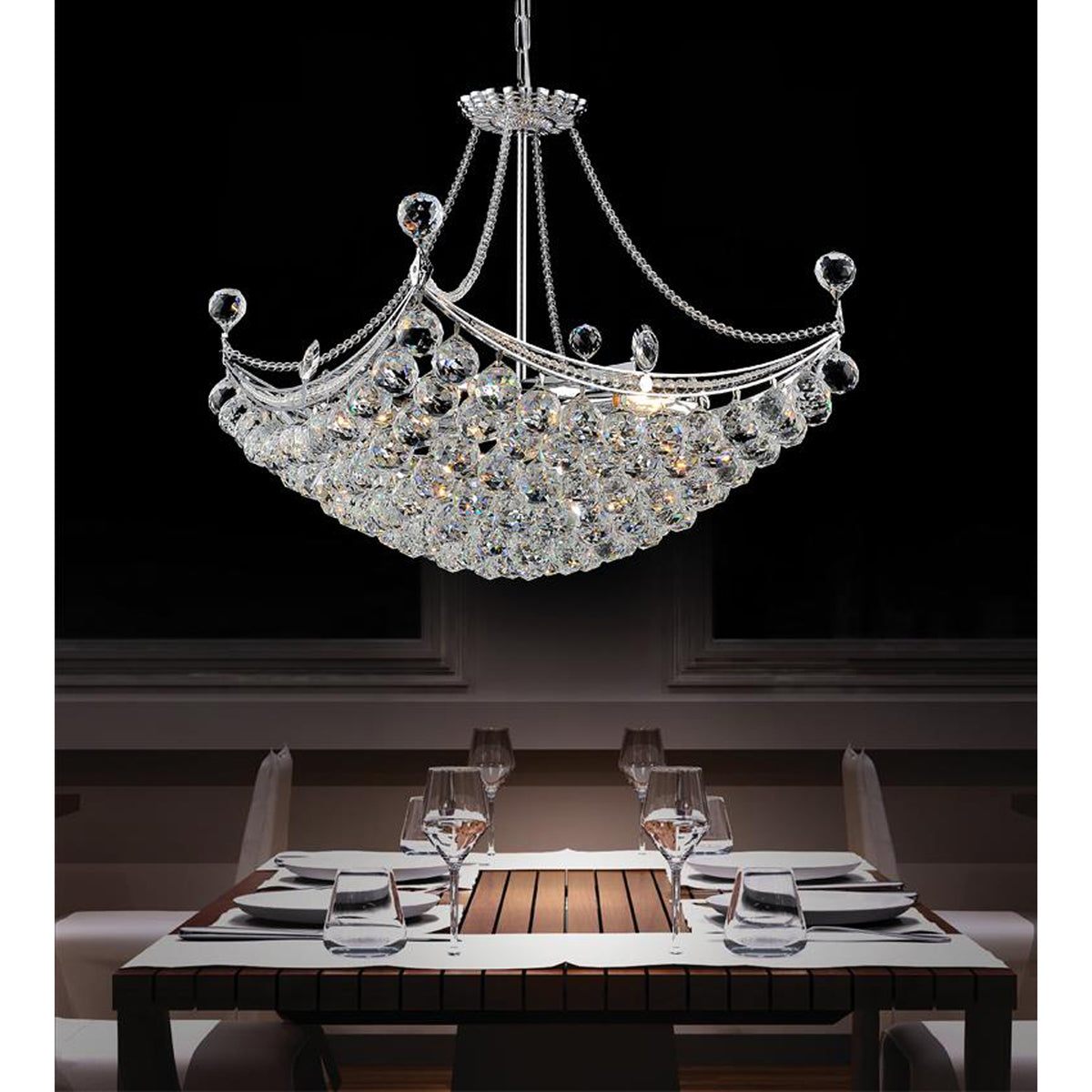 Jasmine 8 Light Down Chandelier With Chrome Finish
