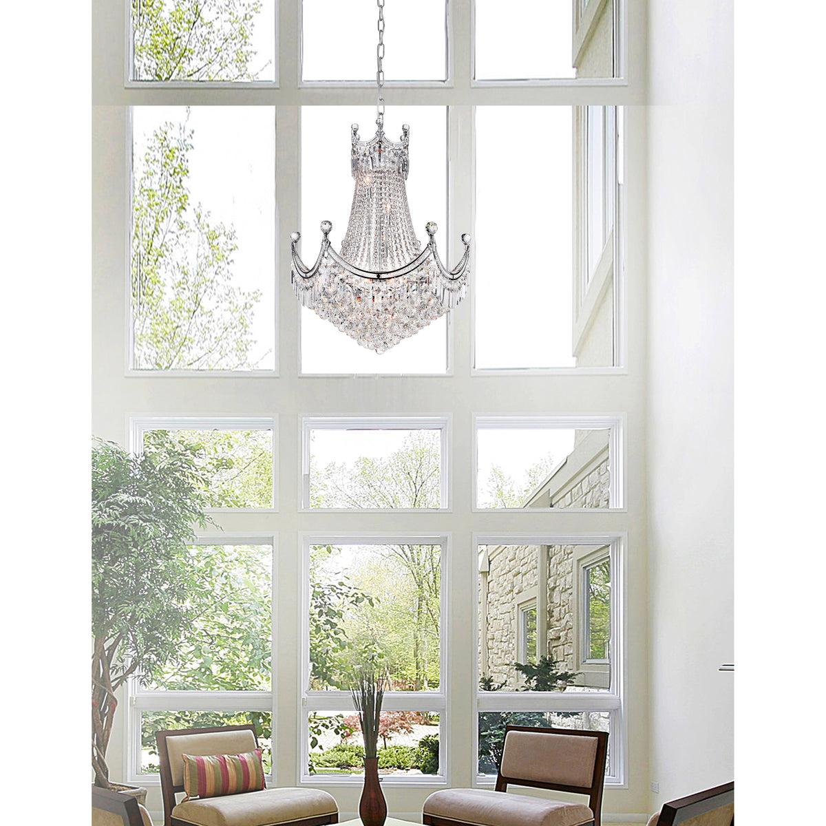 Amanda 15 Light Down Chandelier With Chrome Finish