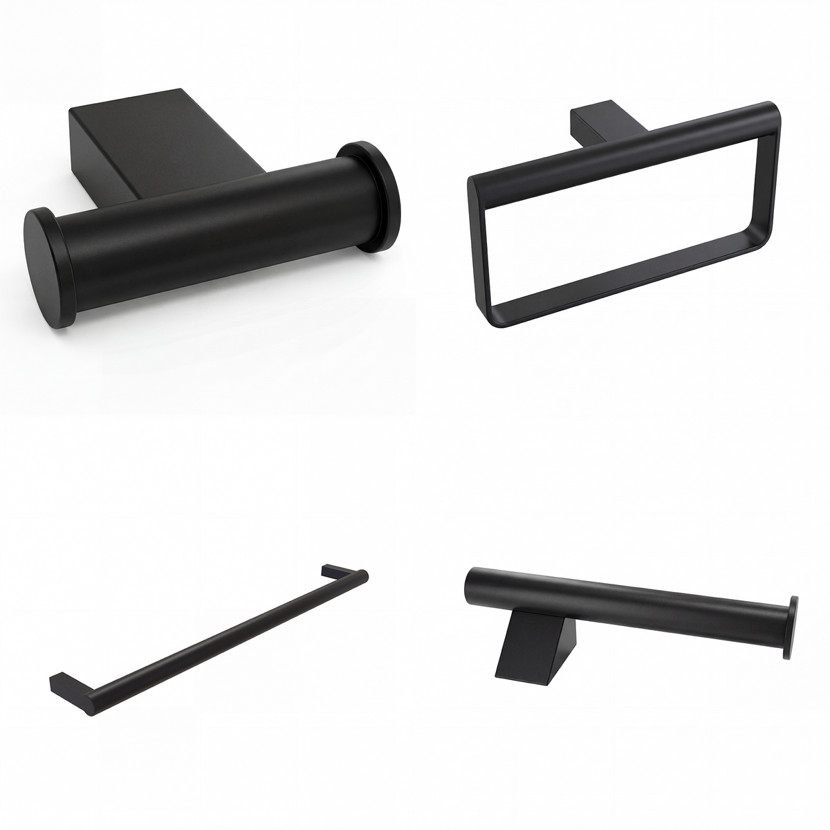 Ivanees 4-Piece Bathroom Accessories Set in Matte Black Finish – Stainless Steel Robe Hook, Towel Ring, Toilet Paper Holder & Towel Bar