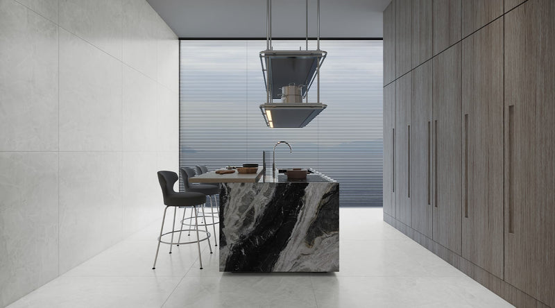 48 x 110 in Majesto Crystal Bianco Polished Rectified Colorsync Sintered Slab 6 mm installed