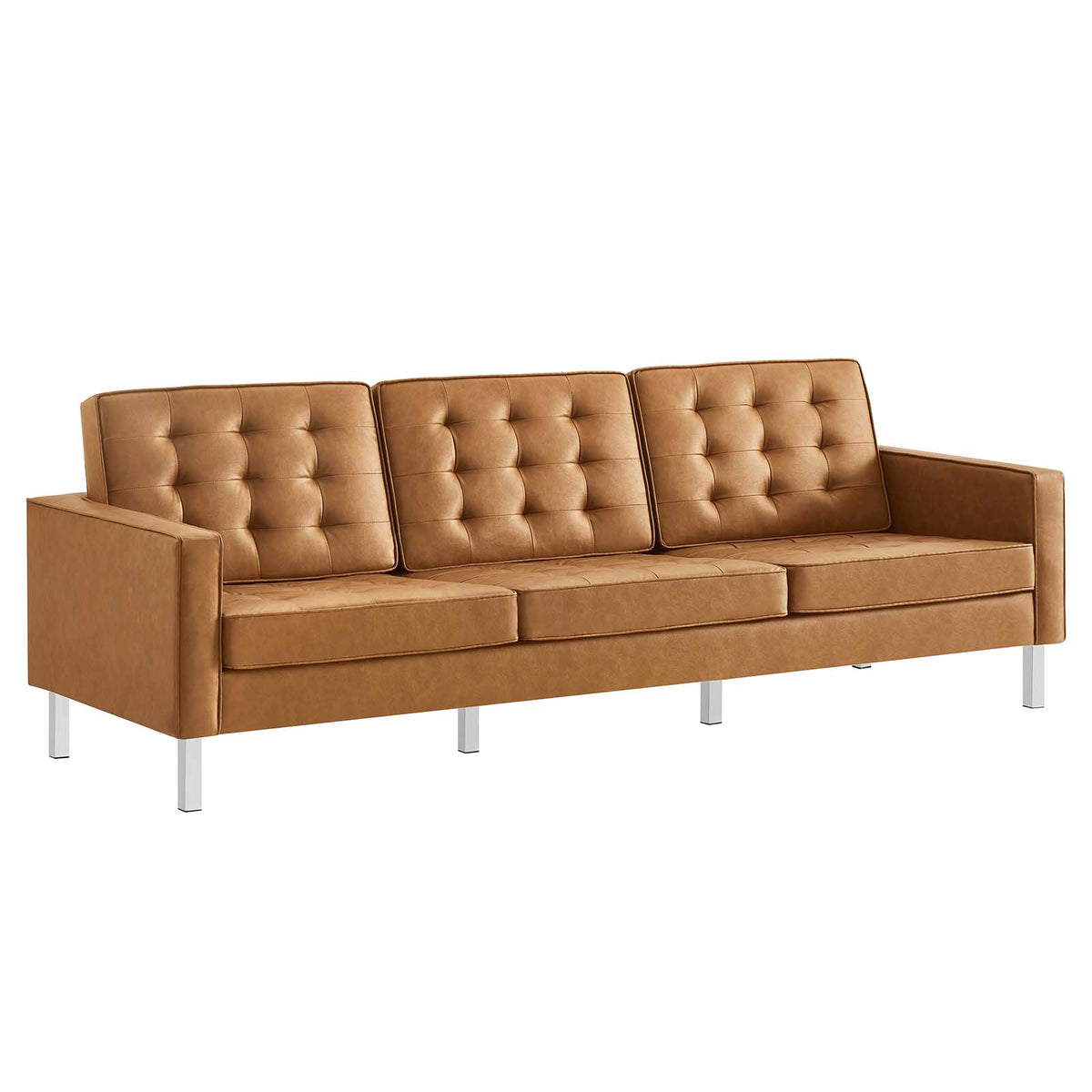Loft Tufted Vegan Leather Sofa and Ottoman Set