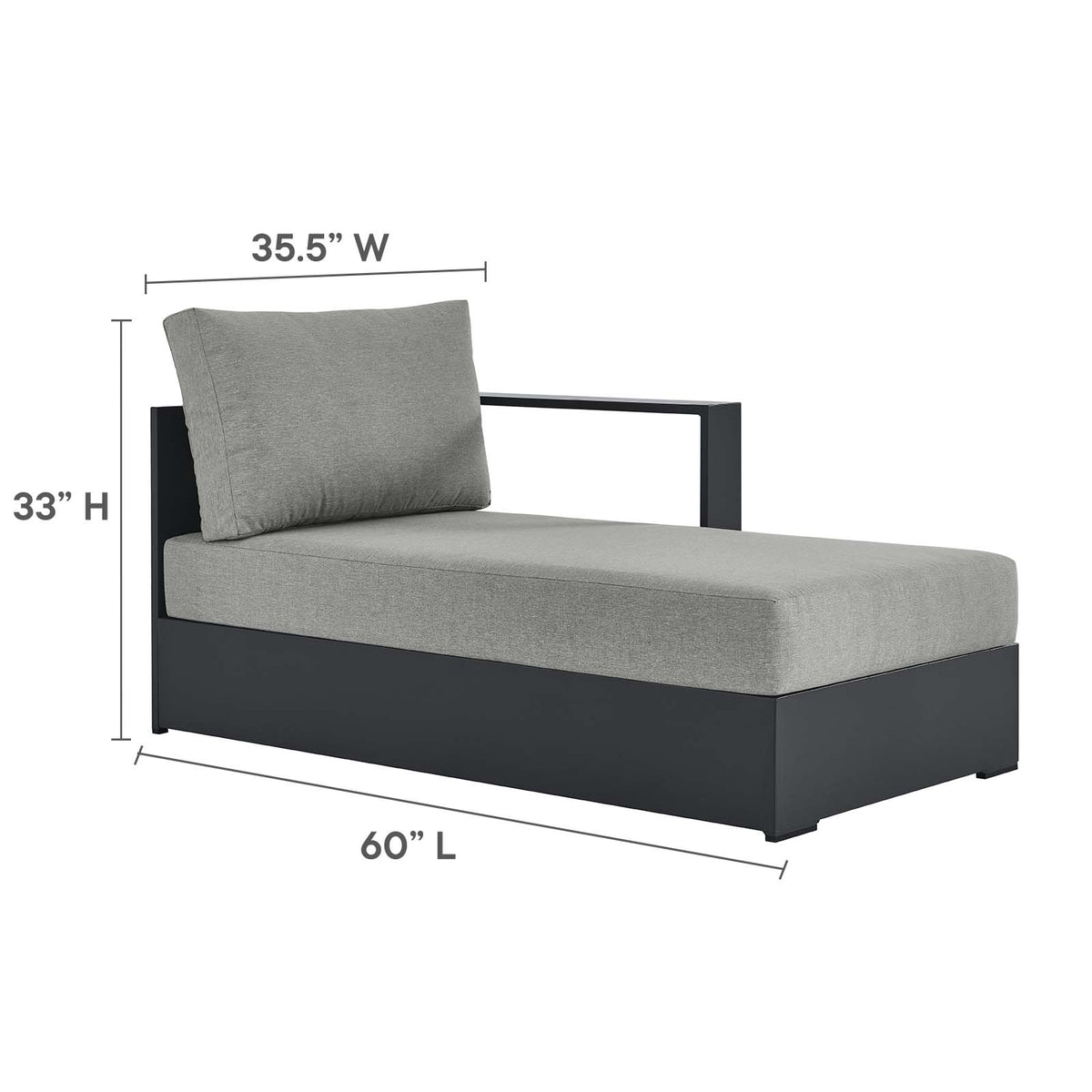 Tahoe Outdoor Patio Powder-Coated Aluminum Modular Right-Facing Chaise Lounge