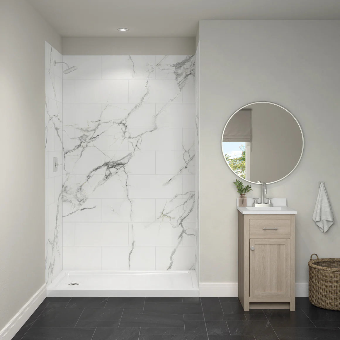 60"x36"X96" JETCOAT FLEX Bianco Marble Shower Wall System
