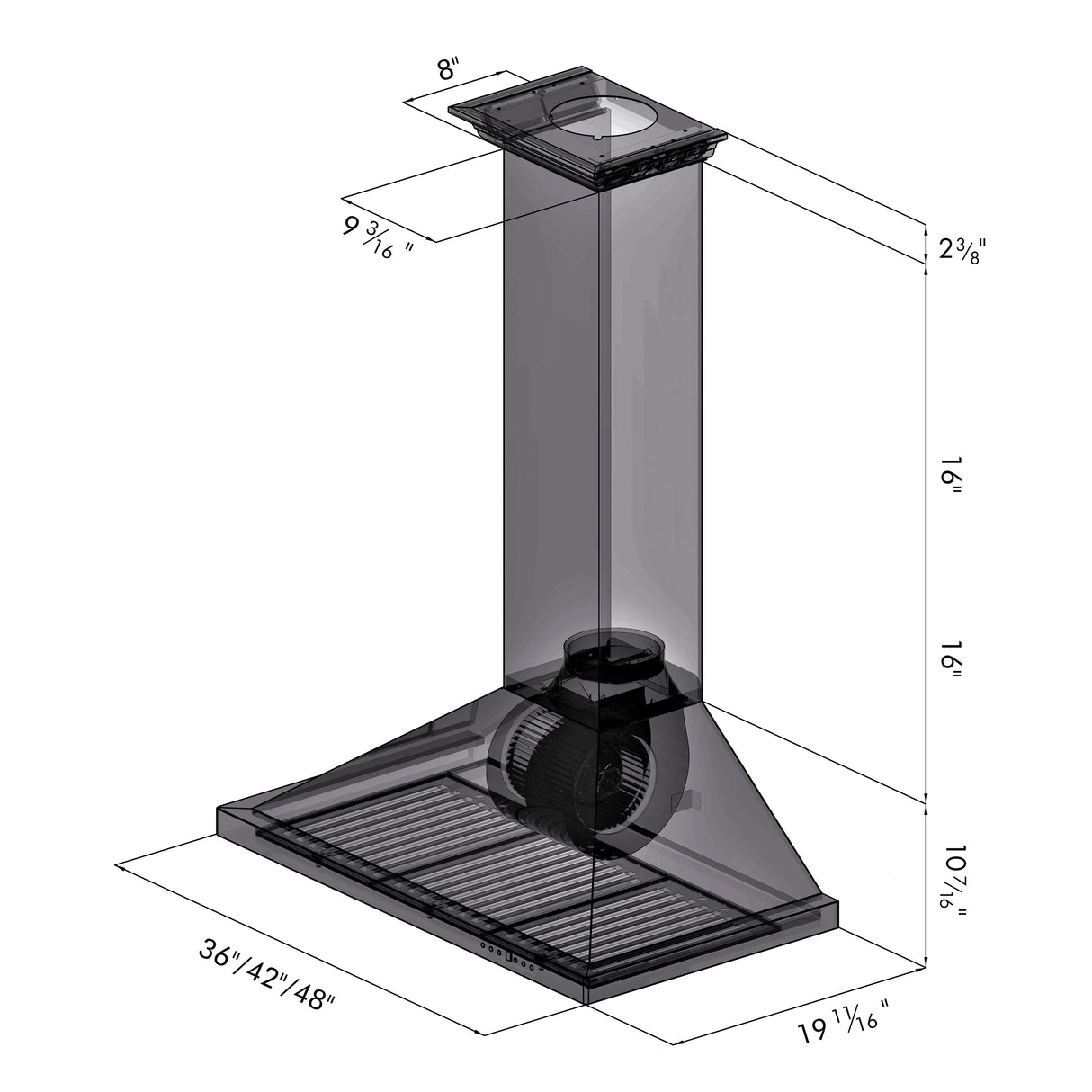ZLINE 42" Convertible Vent Wall Mount Range Hood in Stainless Steel with Crown Molding (KBCRN-42)