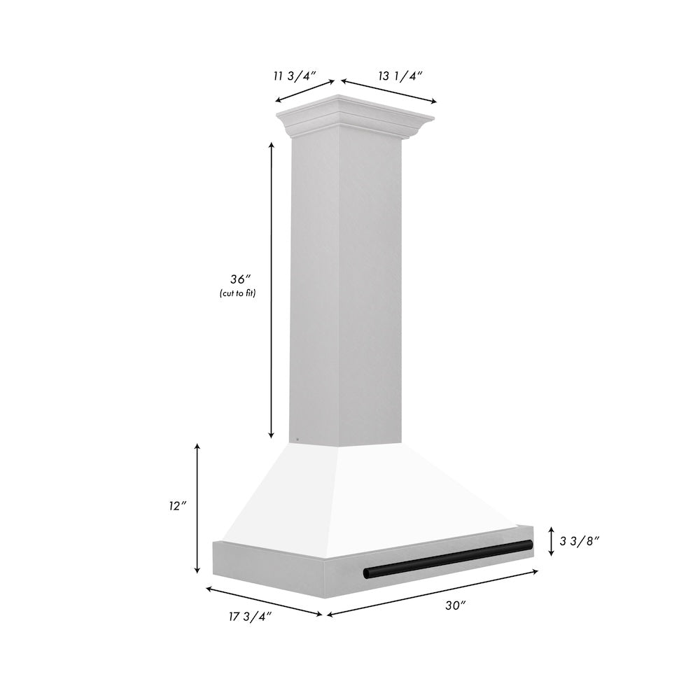 ZLINE 30 in. Autograph Edition Convertible Fingerprint Resistant DuraSnow® Stainless Steel Range Hood with White Matte Shell and Matte Black Handle (KB4SNZ-WM30-MB)