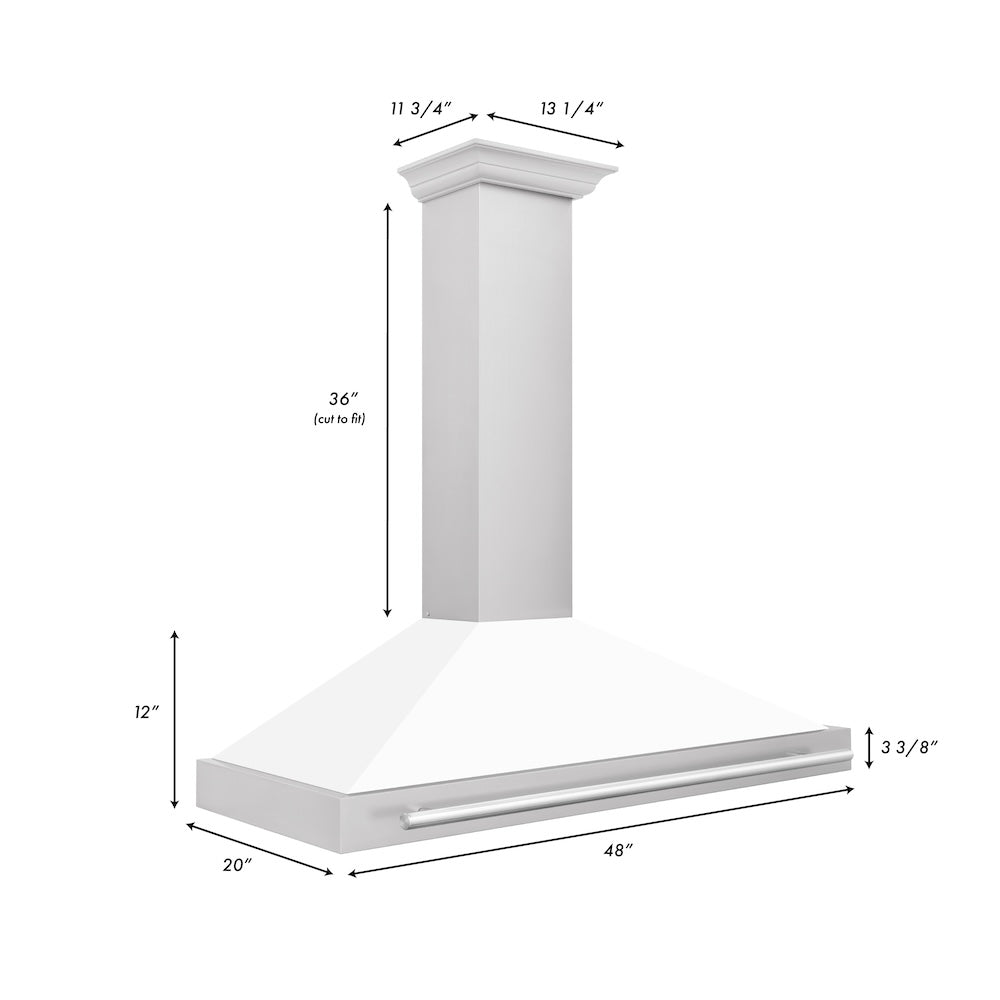 ZLINE 48 in. Convertible Stainless Steel Range Hood with White Matte Shell and Stainless Steel Handle (KB4STX-WM-48)